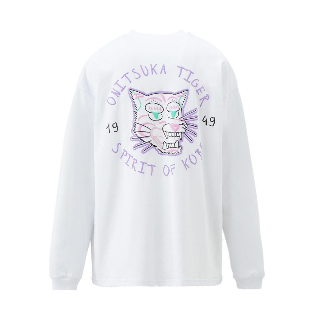 Onitsuka Tiger Graphic Tee Simple Letter Breathable Comfortable Round Neck Loose Sweatshirt Unisex tops White 2183B163-100