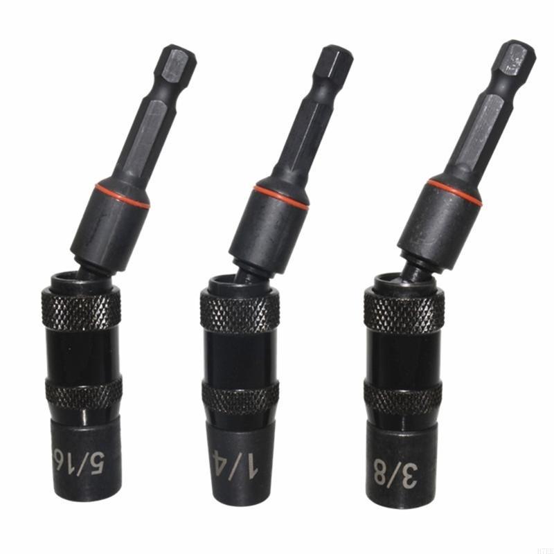 H7EE 3Pcs Pivoting Nut Driver Set Quick Changing Nut Driver Drill Bit Impact Driver Socket Set 1/4 5/16 3/8
