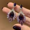Purple Gas Donglai Full Of Diamond Fringed Earrings Temperament Exaggerated Earrings Retro Light Luxury High Sense Atmospheric Earrings Women