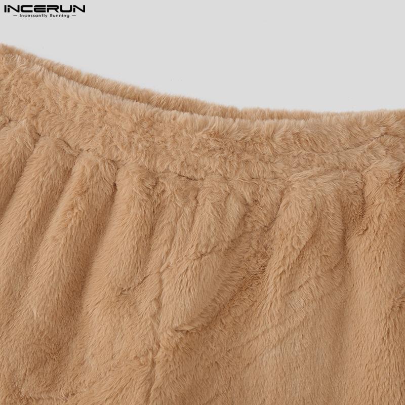 INCERUN Women Elastic Waist Shorts Furry Splits Side Mini Pants Home Wear