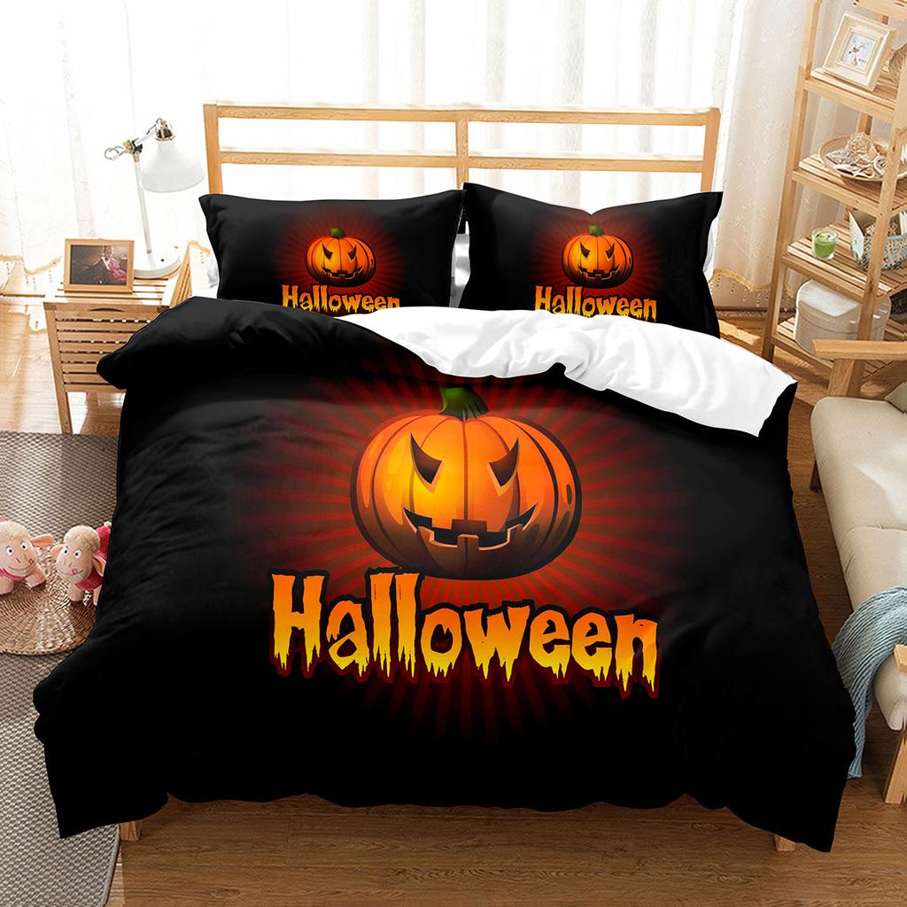 Pumpkin Lantern Duvet Cover Set Polyester Comforter Cover King Queen Full Twin Size Bedding Set With Pillowcase Halloween Gift