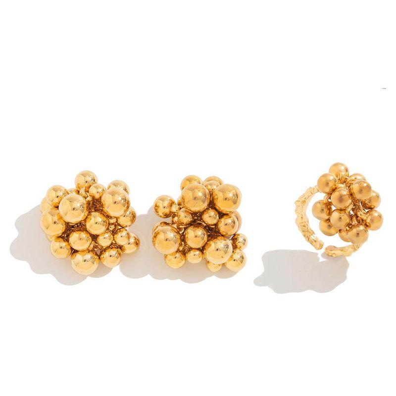 

Asymmetrical CCB Beads Rings Ear Studs Suit European and American Fashion Cool Niche Style Design Net Red Elegant Jewelry Gold