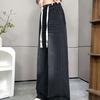 Plus Size Women's Black Denim Pants, Loose Elastic Waist, Wide-Leg, Straight, Floor-Length, Winter Extra Thick, Slimming, Fits Up to 200 Jin.