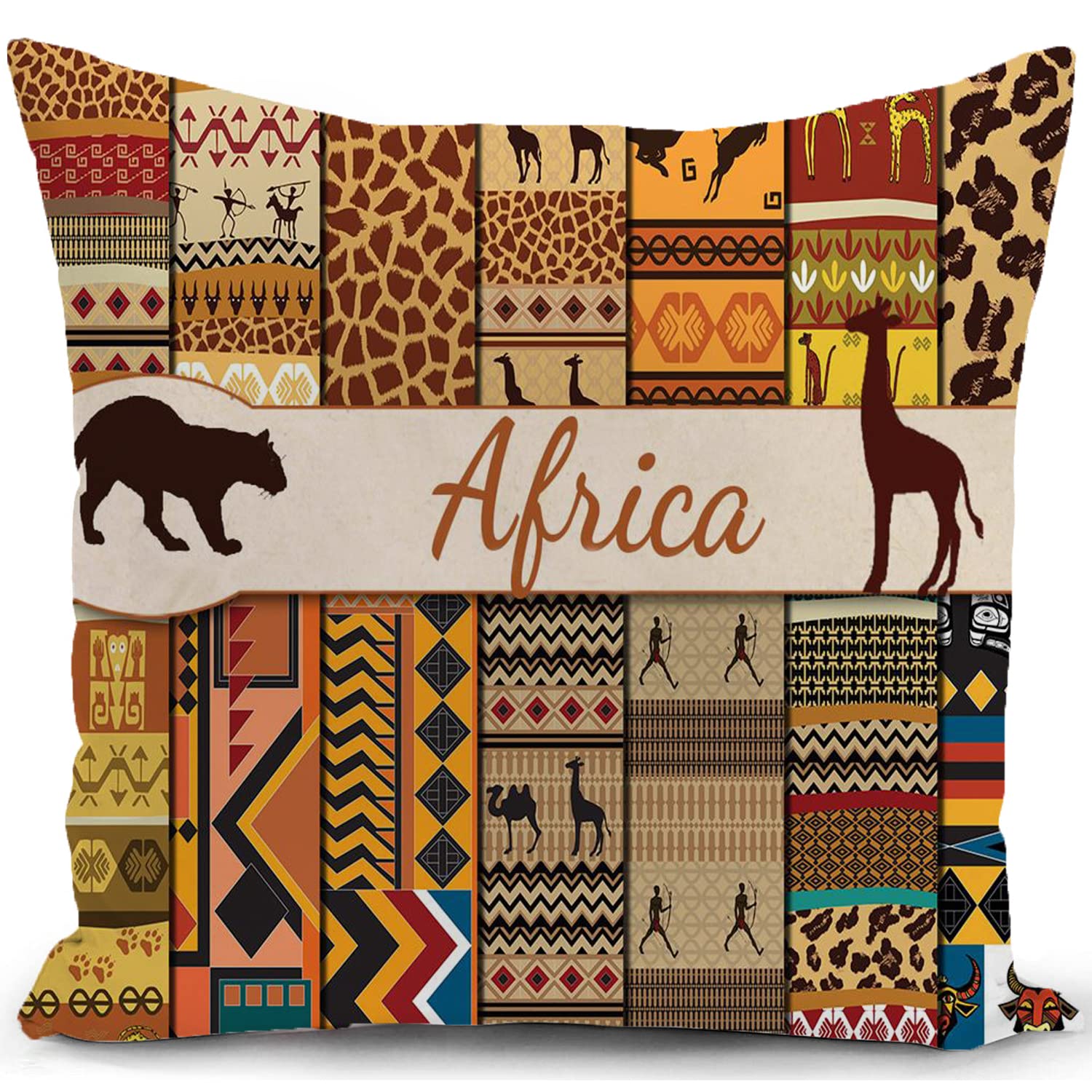 Exquisite Ornaments Unisex African Safari Patchwork Pillow Cover Tribal Animal Print Africa Themed Cushion Case For Sofa Bed Couch Boho Home Decor Gifts