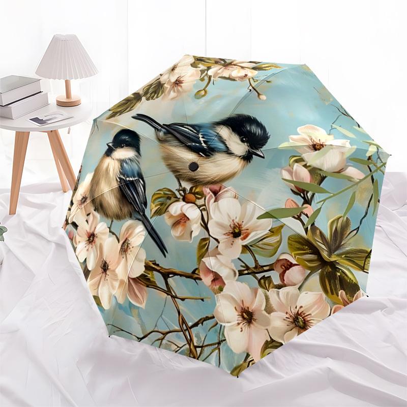 1pc Bird-patterned Automatic Open/Close Umbrella - Portable Collapsible Umbrella with 8-Rib Stability, Fashion Lovers Yy251017106