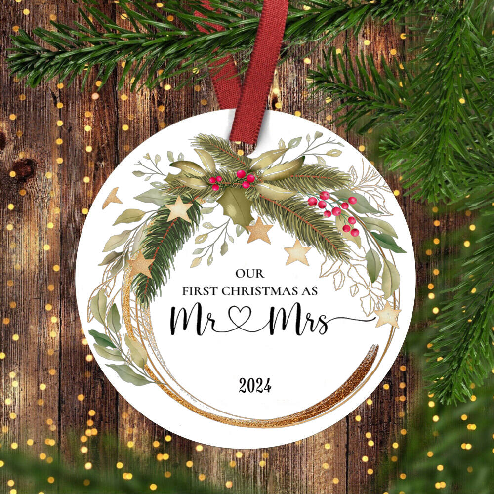 Wedding Gifts for Couple Our First Christmas Married Ornament 2025 First Christmas As Mr and Mrs Married Ornament 2025