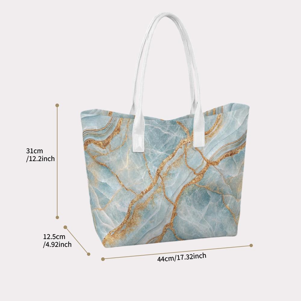 Stylish Light Blue Gold Vein Tote Bag Elegant Casual Daily Shoulder Handbag for Women
