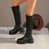 Plateau Knielange Stiefel Damen Mode Reißverschluss Hinten PU-Leder Lange Stiefel Frau Dicke Sohle Motorrad Botas Mujer