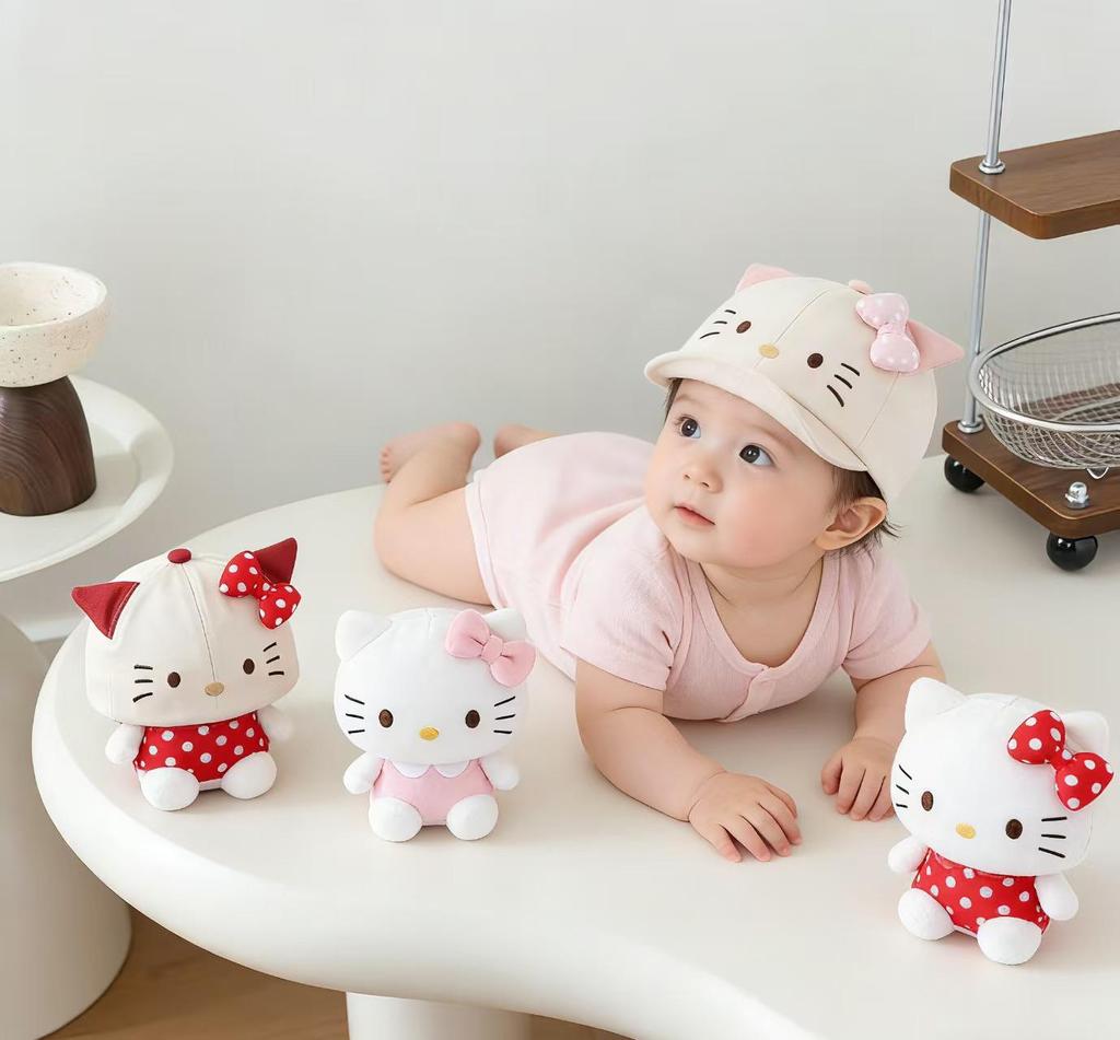Girls' Spring/Autumn Baby Cat Baseball Cap with Cute Bow, Soft Brim, Sun Hat for Infants and Toddlers, Color Block Design