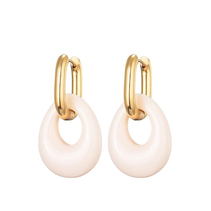 New Hollow Oval Resin Acrylic Candy Color Pendant Hoop Earrings For Women Gold Color Stainless Steel Ear Buckle Female Jewelry