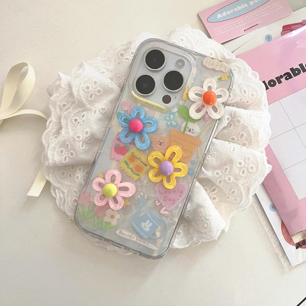 Ins 3D Relif Blume Katze süße Cartoon Schmetterling Erdbeere Handytasche für iPhone 11 12 13 Promax 14 Pro Max Imd Happy Cover Capa