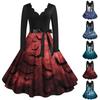 Halloween Print Flare Dress For Women Long Sleeve Dress Casual Dresses