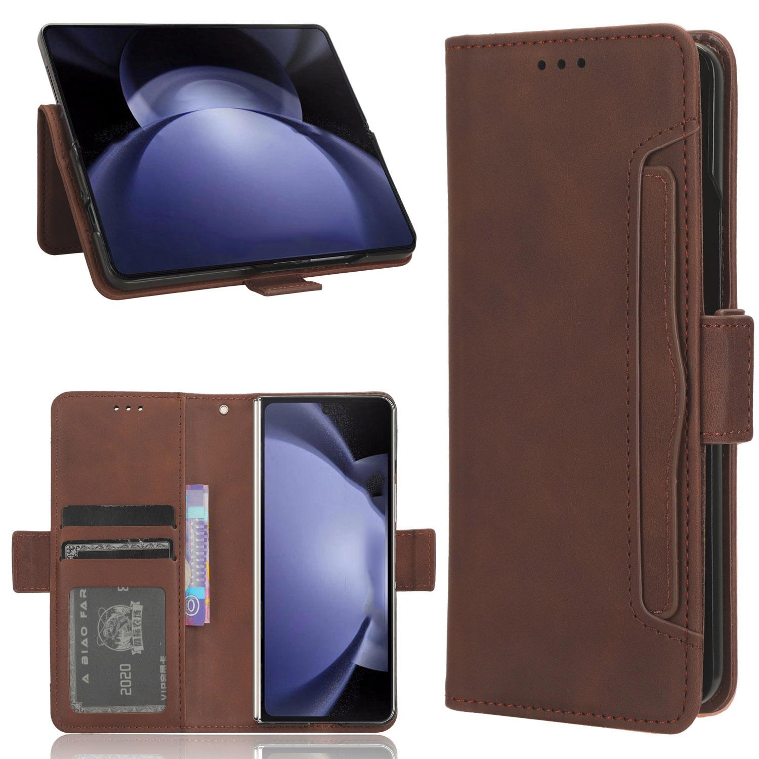 

For Samsung Galaxy Z Fold6 5G Case Multiple Card Slots Leather Wallet Folding Phone Cover Brown