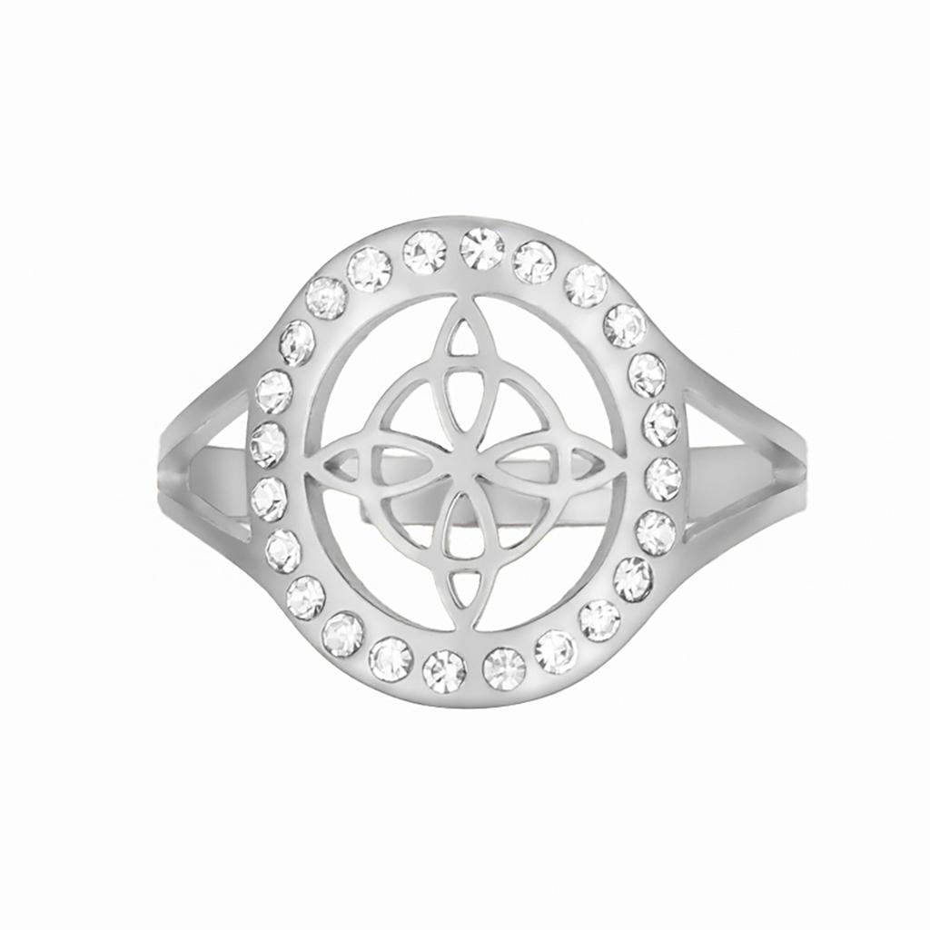 Adjustable Hollow Titanium Steel Diamond Witch Knot Ring Unisex Fashion Jewelry