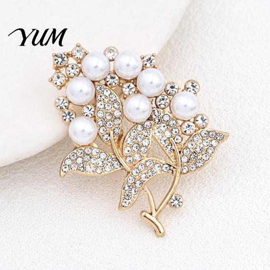 Wedding Party Brooch Flower Branch with Faux Pearls Rhinestones, Decorative Lapel Pin Daily Wear for Party, Dainty Jewelry Accessory Women Girls