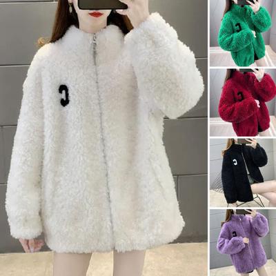 Winter Lady Coat Thickened Double-sided Faux Fleece Solid Color Stand Collar Neck Protection