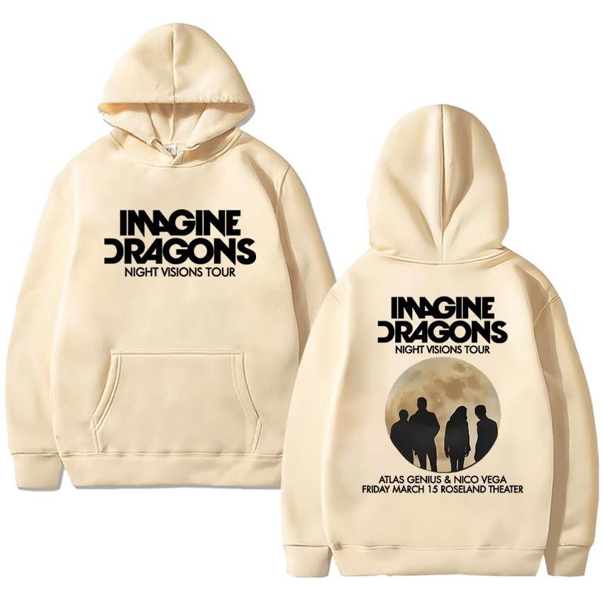 Rockband Imagine Dragons Welttournee Doppelseitiger Grafik-Hoodie Herren Damen Hip-Hop Punk Streetwear Unisex Fleece Lässiger Pullover