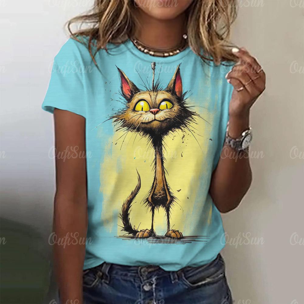 

Women s 3D Cat Printed Summer New Top T-shirt 6XL