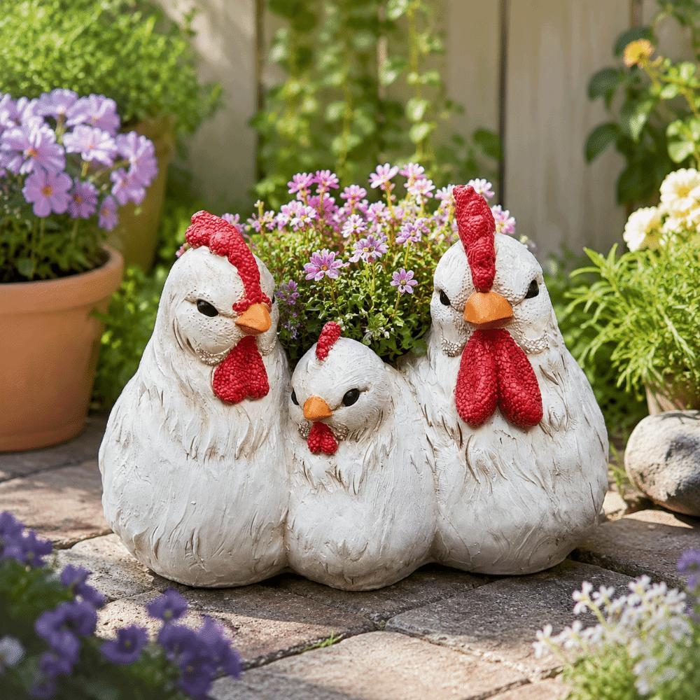 Handicrafts Decoration Chicken Family Flowerpot Funny Farmhouse Style Garden Statue Yard Ornaments Resin Chicken Figurine Lawn