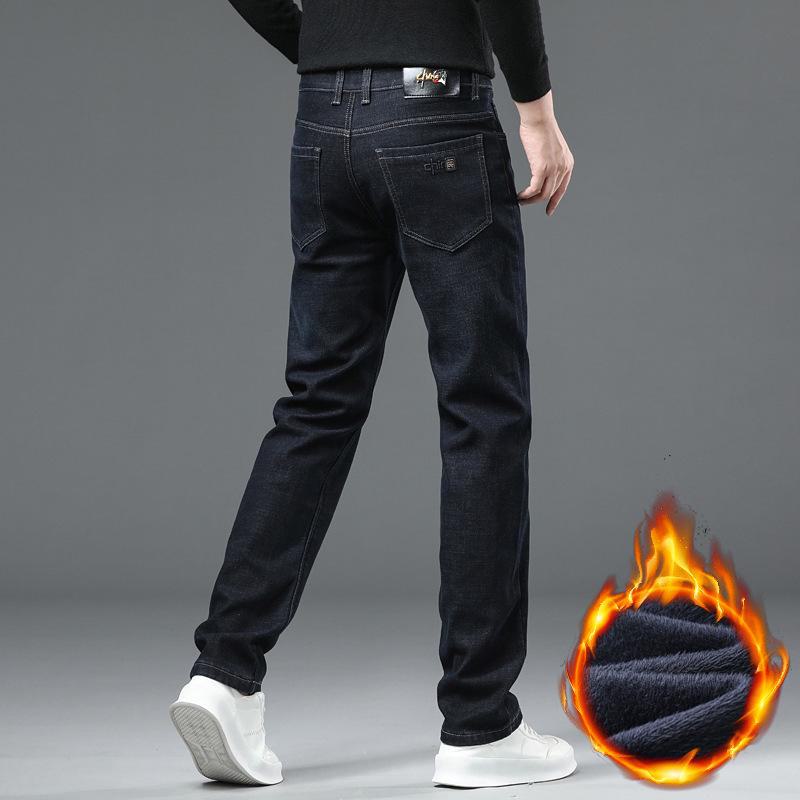 Men's 2024 Winter Thickened Velvet Jeans - High Waist, Straight-Leg, Large Size, Elastic Casual Pants