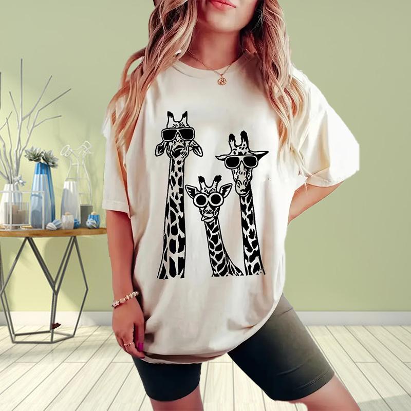 Women Summer T Shirt  Print  Animal Print  Short Sleeve Tees Casual   Printed  Tops