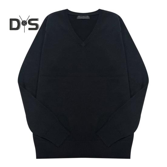 Вязаный свитер с V-образным вырезом однотонный с длинным рукавом ребристым подолом манжетой стандартный крой свитер для повседневной носки для уличной вечеринки на осень-зиму S чёрный 1994₽