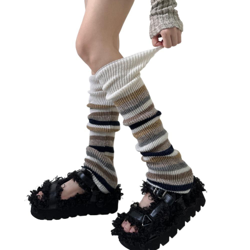 

Vintage Knitted Ruffle Socks Thick Striped Socks Y2K Elastic Stockings Women Autumn бежевый
