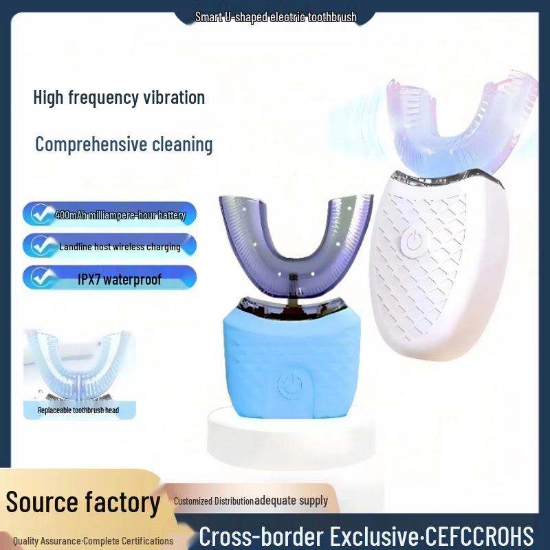 Rechargeable U-Shaped Sonic Electric Toothbrush with Soft Bristles & Automatic Timer