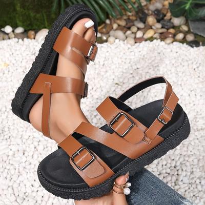 Modisches Schnallendesign Sommer Damen Schuhe 2024 Neu Rutschfest Abriebfest Damen Plateau Sandalen Lässige Modische Römische Sandalen