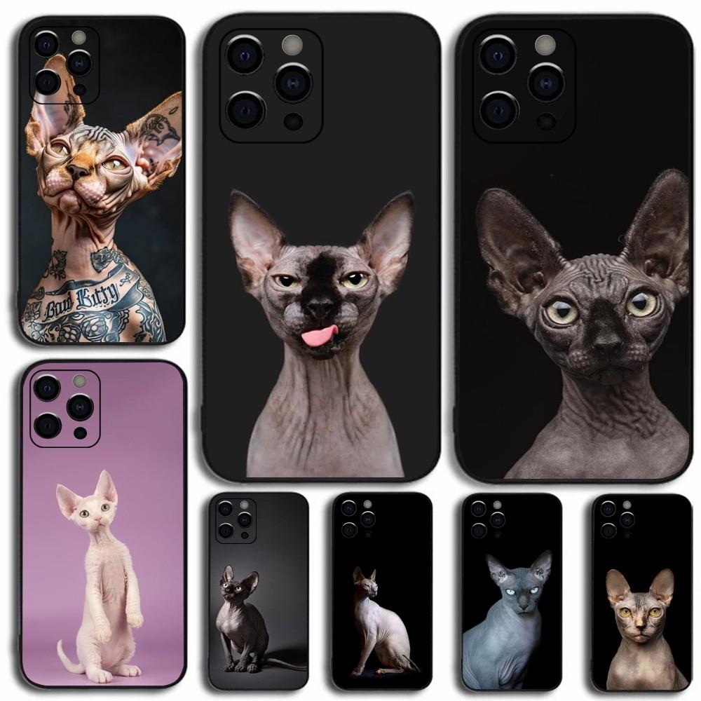 Pet Sphynx Sphinx Cat Phone Case For Apple iPhone 15,14,13,12,11,Pro,X,XS,Max,XR,Plus,Mini Soft Black Cover