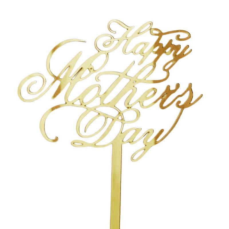 10PCS Happy Mother's Day Acrylic Cake Toppers Art Fonts Design Gold Rosegold Love Heart Cupcake Toppers Flag Party Decoration