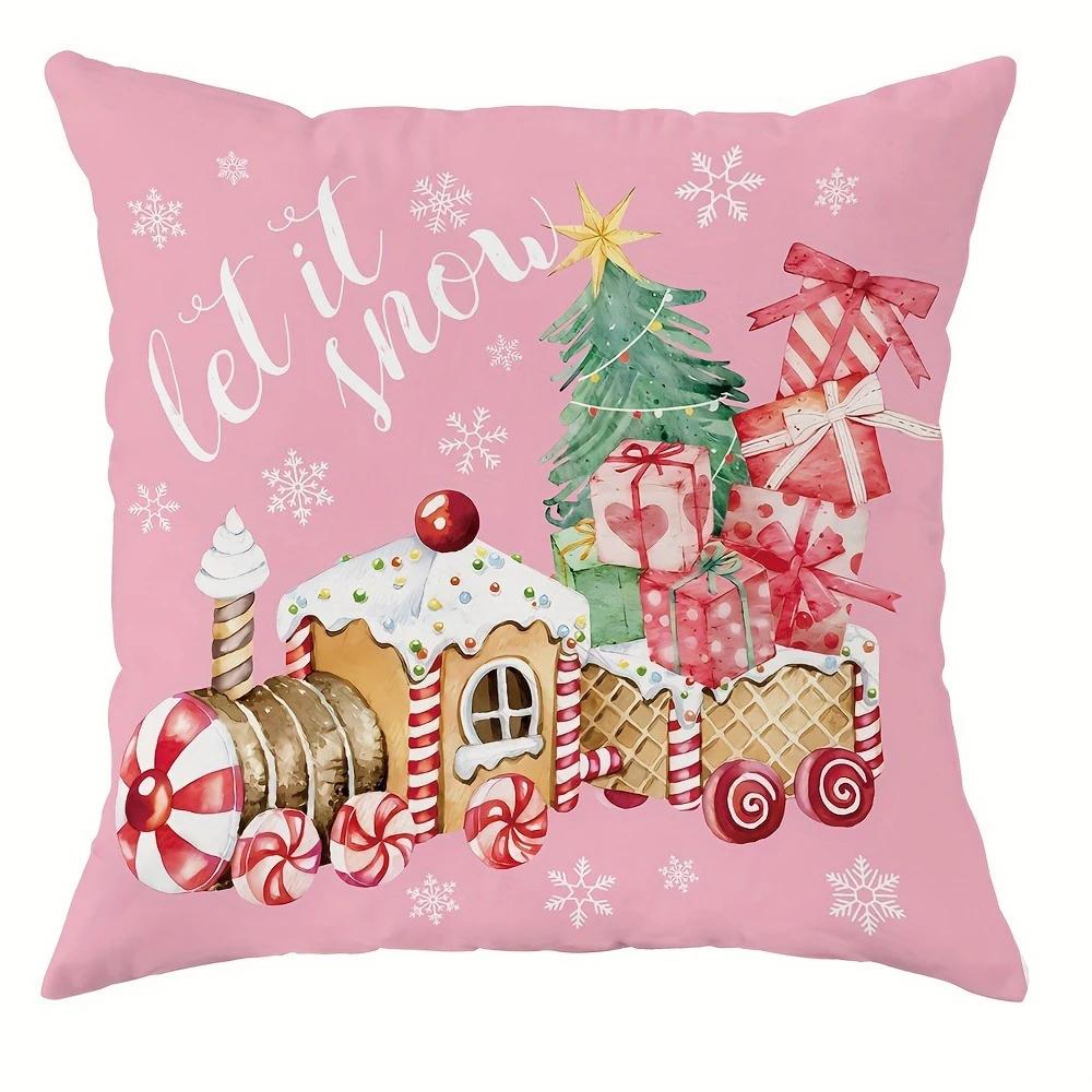 

Рождественский декоративный чехол для подушки Рождественский пряничный человечек в виде конфетного домика с рисунком поезда чехол для диванной подушки украшение для дома 40x40cm