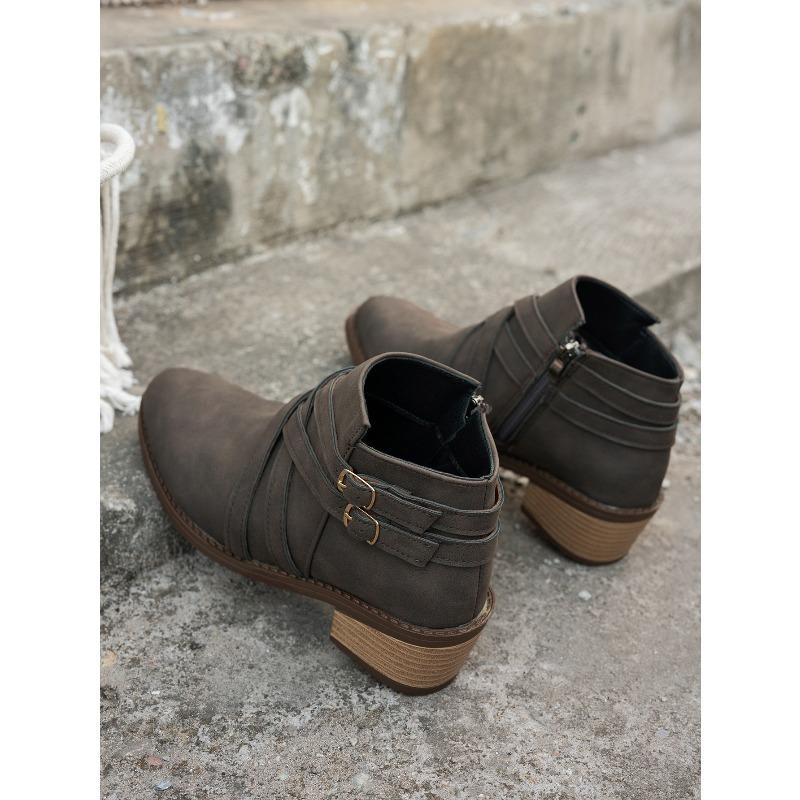 Pointed Toe Woven Martin Boots Women's Winter 2025 New Thick Heel Vintage Side Zipper Plus Size Booties