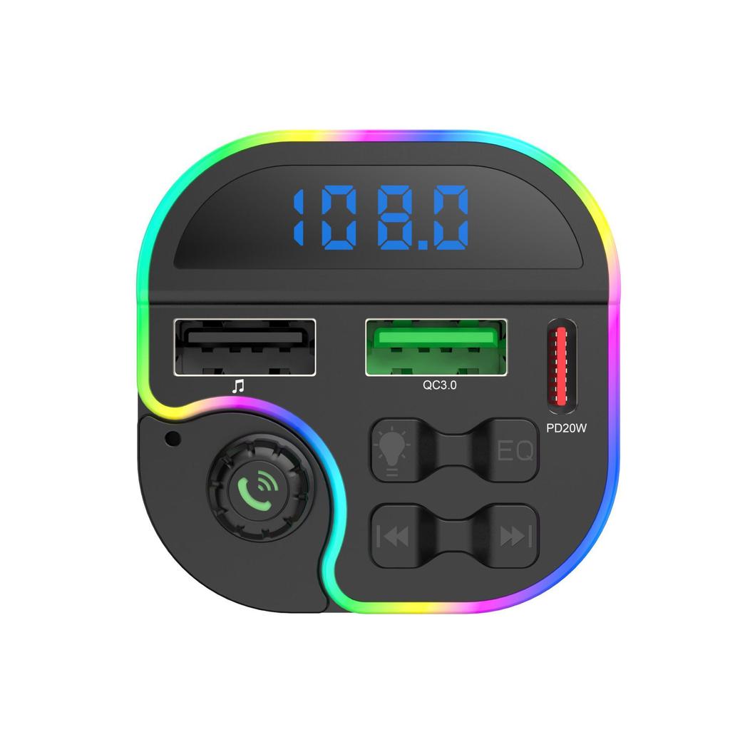 Bluetooth Car MP3 Player with Hands-Free Calling, USB Card Playback, FM Transmitter & Colorful Atmosphere