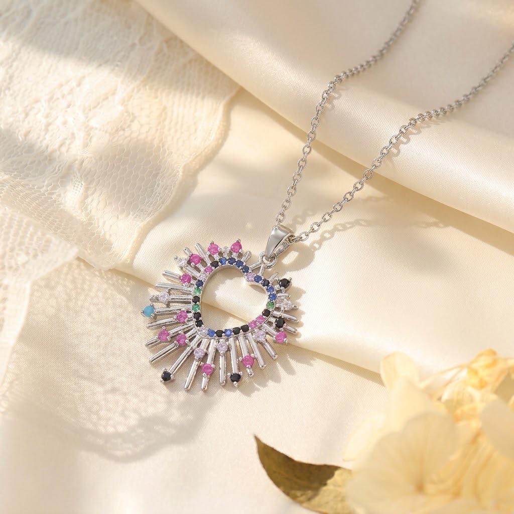 Women's Versatile Zircon Heart Pendant Necklace in Titanium Steel
