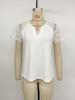 European and American Lace Stitching V-Neck Short Sleeve Top - 2026 Summer Women's Casual Loose T-shirt