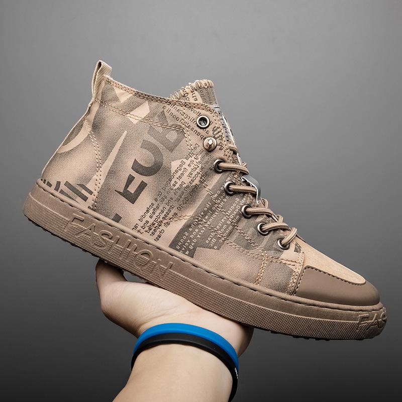 New Fashion Men's Shoes Trend High-top Canvas Shoes Student Casual Shoes Men Trendy Shoes