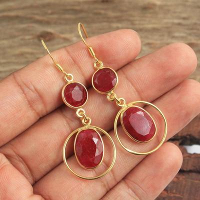 July Birthstone Ruby Earrings 925 Sterling Silver Handmade Women Dangle Earring
