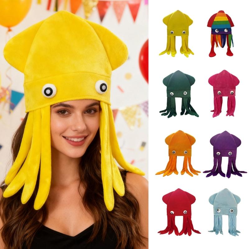 Simulation Cuttlefish Hat Funny Design Soft Fabric Comfortable Headgear For Parties And Daily Wear For Adult Kids