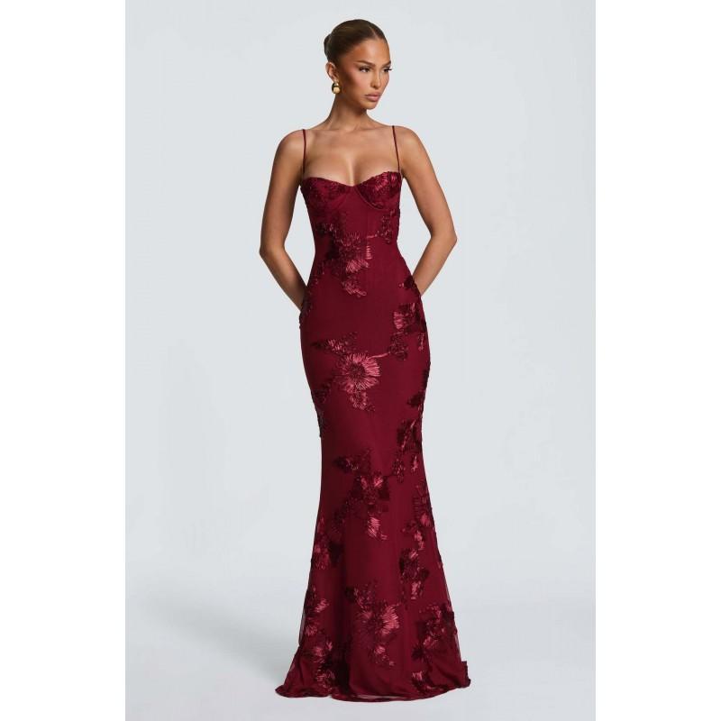 3D Embroidered Backless Cross Tie Maxi Dress Elegant Floral Evening Gown