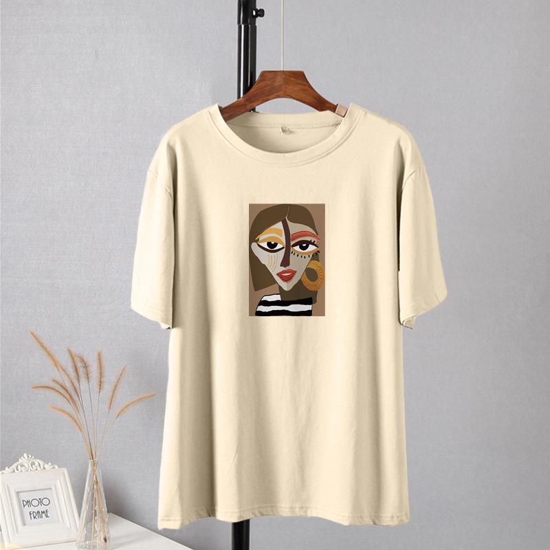 

Shellsuning повседневные футболки большого размера с эстетическим художественным принтом, женские летние 2023, новые винтажные хлопковые мягкие базовые футболки, женские модные корейские топы в стиле Харадзюку 2XL бежевый