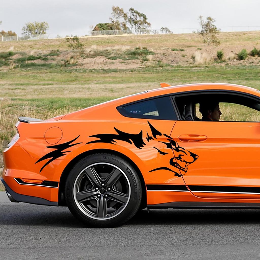 TOMALL 50'' 2Pcs Wolf Car Sticker Decal For Car Body Side Stickers Auto Wolf Graphics Racing Sports Stripes Stickers For SUV Off-Road Vehicles Car