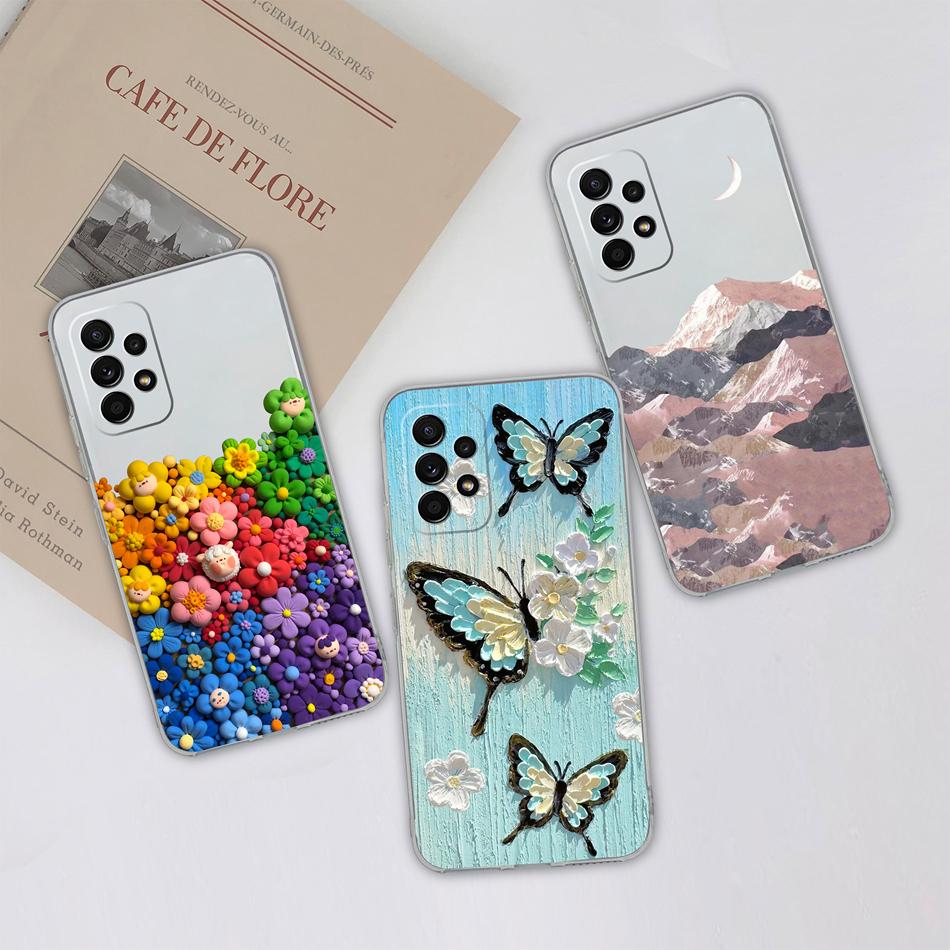 Flower Case For Samsung Galaxy A52 Phone Cover For Samsung A 52 Cases Soft Transparent Silicone Christmas Elk deer Back Covers
