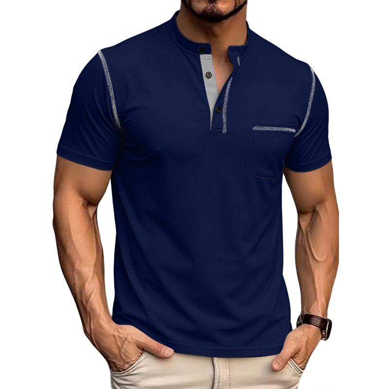 Herren Übergröße Farbblock Casual Sport-Poloshirt mit Henley-Ausschnitt, Atmungsaktiv und Schnelltrocknend