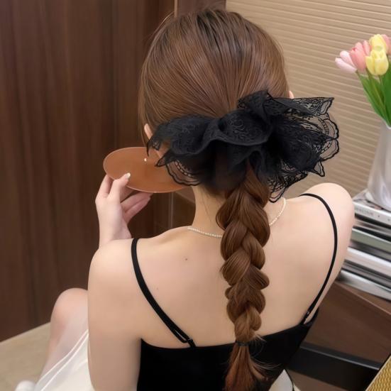 Hair Tie High Elasticity Non-Stretching Double-Layer Lace Korean Style Oversized Skirt Design Hair Rope Buns Ponytails Hair Accessories