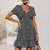 Women's Casual Fashion V-Neck Floral Print Short Sleeve Patry Dress