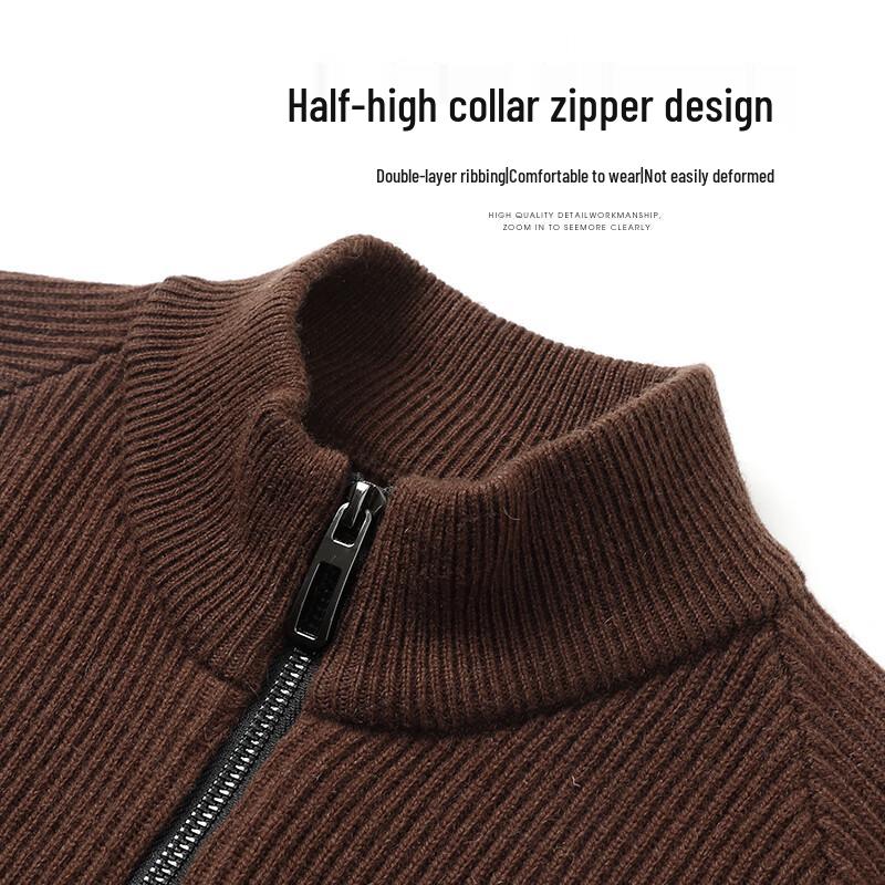 SHANSHAN Men's 100% Wool Mock Neck Cardigan