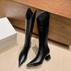 Slim Pointed Thick-soled Long Boots for Women, Soft Leather Shoes, High Heel Shoes