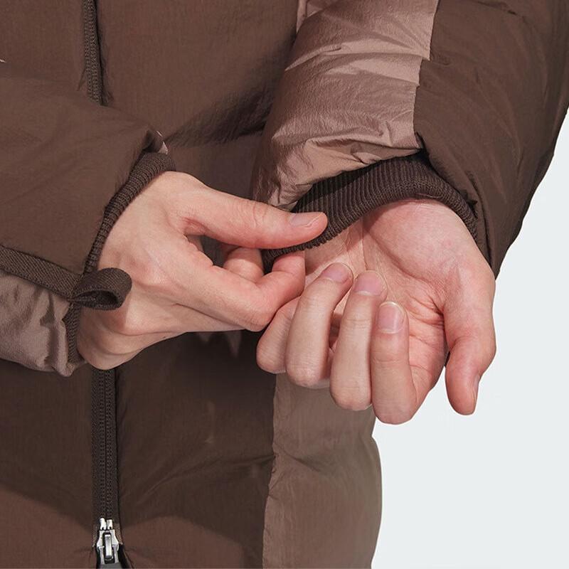 Adidas Originals X Hamcus Collaboration FW23 Color Block Quilted Logo Drawstring Hooded Zipper Down Jacket Unisex Outerwear Brown IX4344