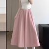 Women's Light Color High-Waist A-Line Pleated Maxi Skirt - Summer Thin-Fabric Flared Umbrella Silhouette for Slim Fit